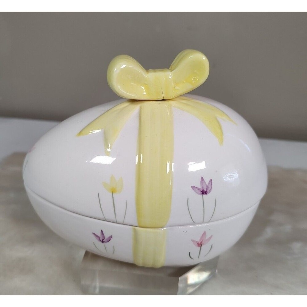 Easter Flowers Egg Covered Candy Dish Vintage Hand Painted Ceramic Glazed